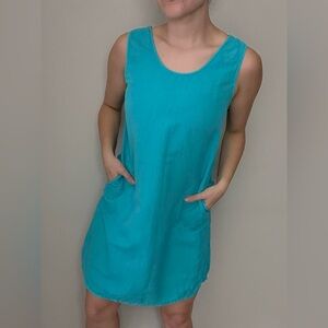 Fresh produce turquoise linen & cotton mini dress sz M Swim Cover-Up preppy